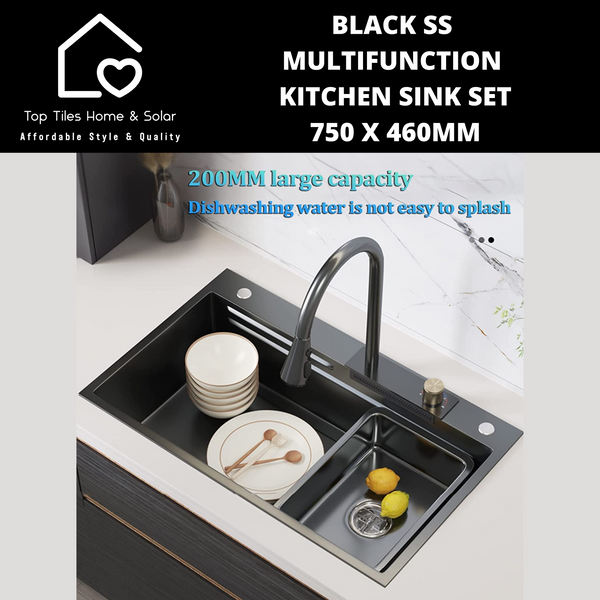 Black Stainless Steel  Multifunction Kitchen Sink Set - 750 x 460mm