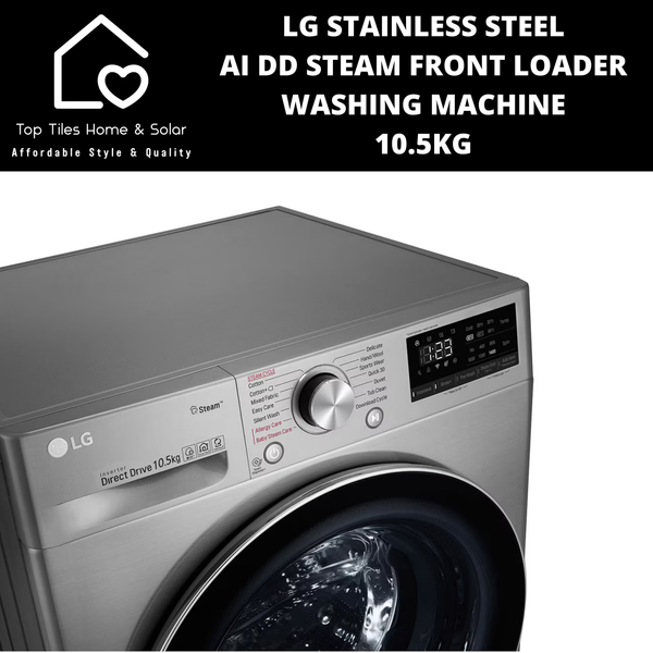 LG Stainless Steel AI DD Steam Front Loader Washing Machine - 10.5kg