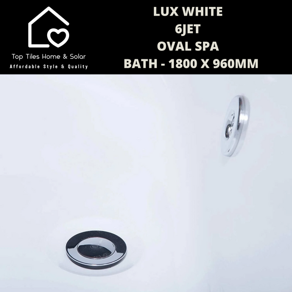 Lux White 6jet Oval Spa Massage Bath - 1800 x 960mm