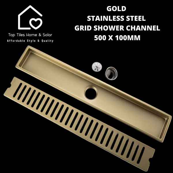 Gold Stainless Steel Grid Shower Channel - 500 x 100mm