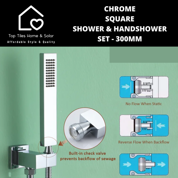 Chrome Square Shower & Handshower Set - 300mm