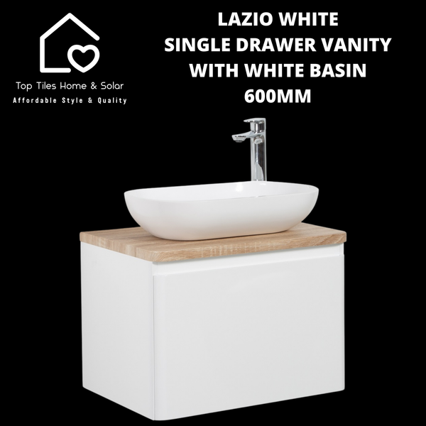 Lazio Single Drawer Vanity With White Basin - 600mm