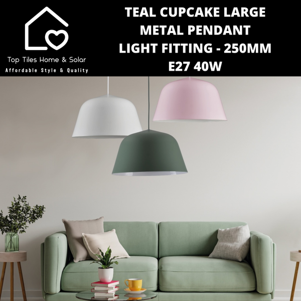 Teal Cupcake Large Metal Pendant Light Fitting - 250mm - E27 40W