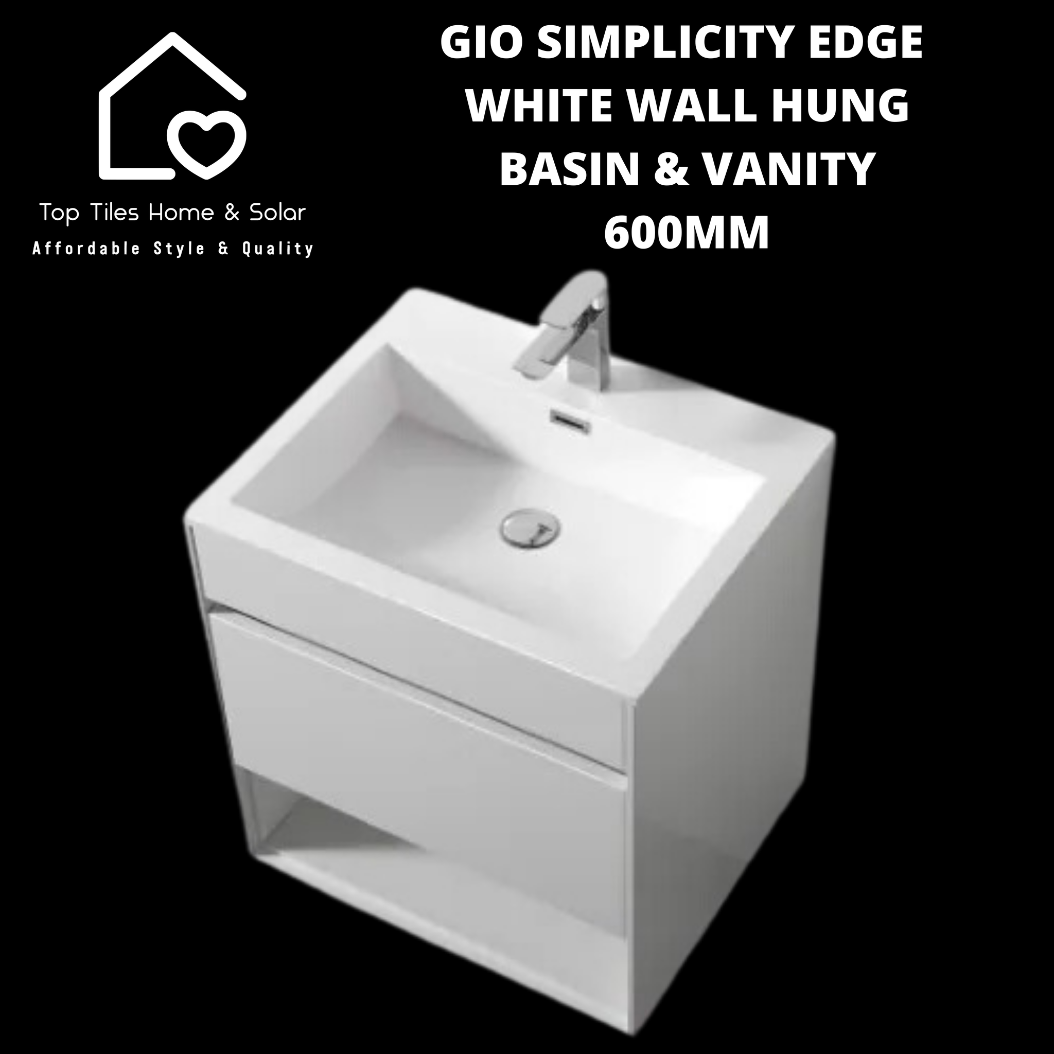 Gio Simplicity Edge White Wall Hung Basin & Vanity - 600mm