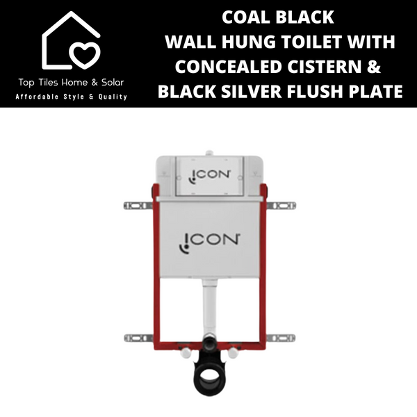 Coal Black Wall Hung Toilet with Icon Cistern & Black Silver Flush Plate