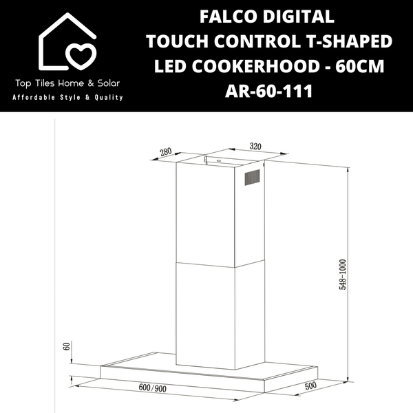 Falco Digital Touch Control T-Shaped LED Cookerhood - 60cm AR-60-111