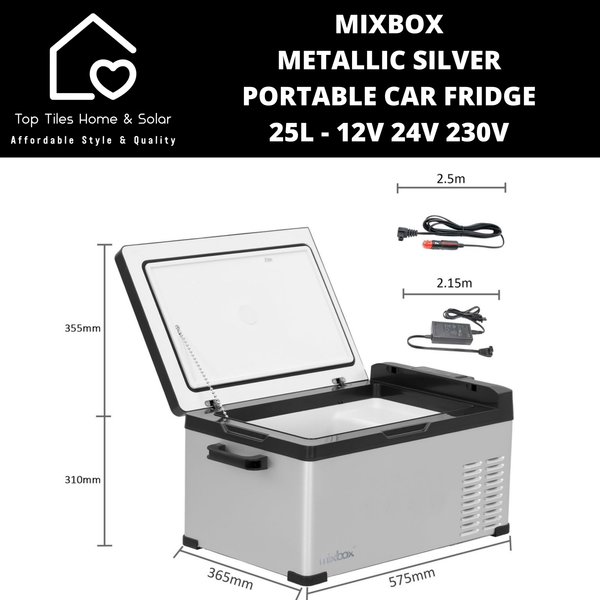 Mixbox Metallic Silver Portable Car Fridge - 25L - 12V/24V/230V