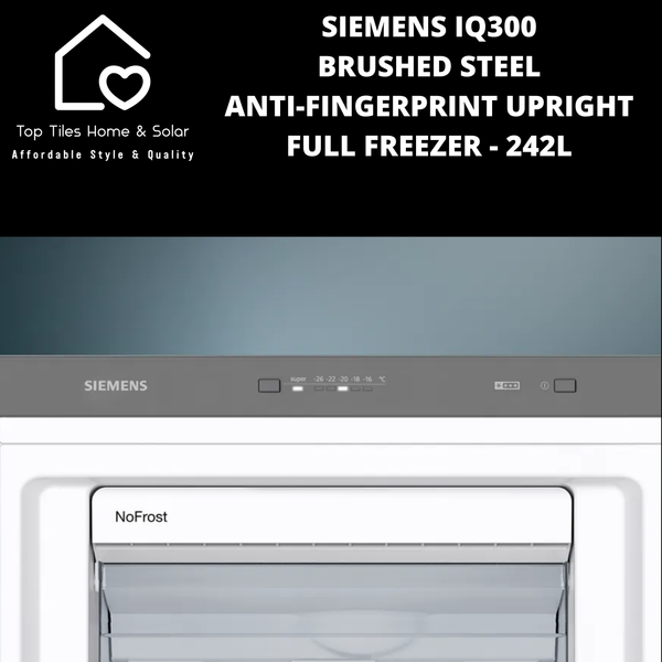 Siemens iQ300 Brushed Steel Anti-Fingerprint Upright Full Freezer - 242L