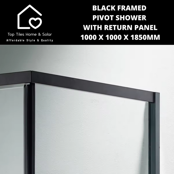 Black Framed Pivot Shower With Return Panel - 1000 x 1000 x 1850mm