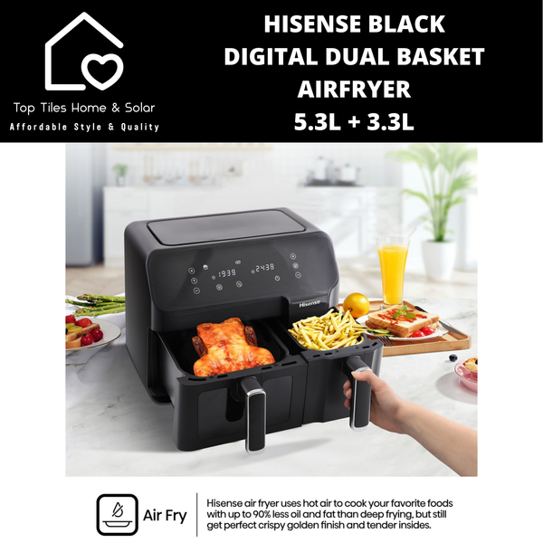 Hisense Black Digital Dual Basket Airfryer - 5.3L + 3.3L