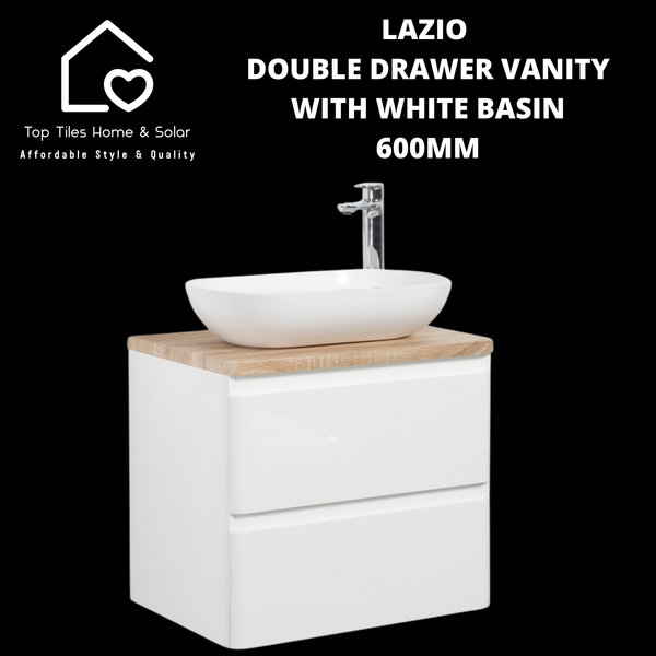 Lazio Double Drawer Vanity With White Basin - 600mm