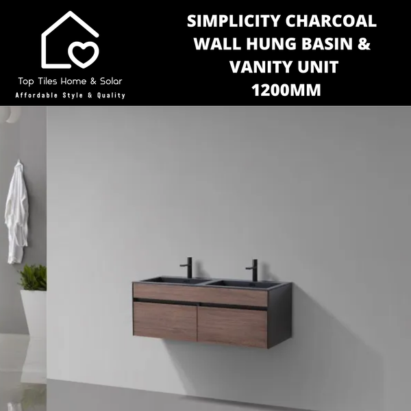 Simplicity Charcoal Wall Hung Basin & Vanity Unit - 1200mm