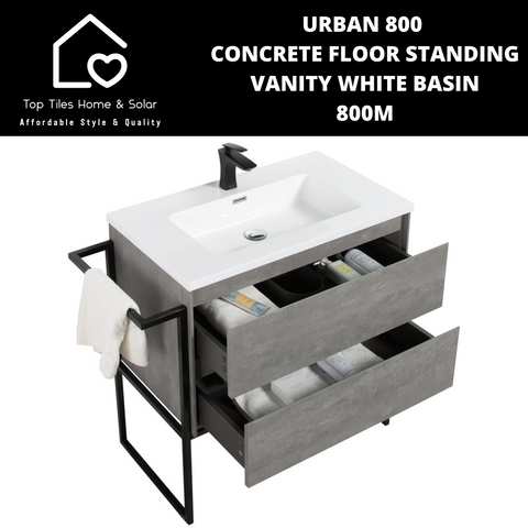 Urban 800 Concrete Floor Standing Vanity White Basin - 800m