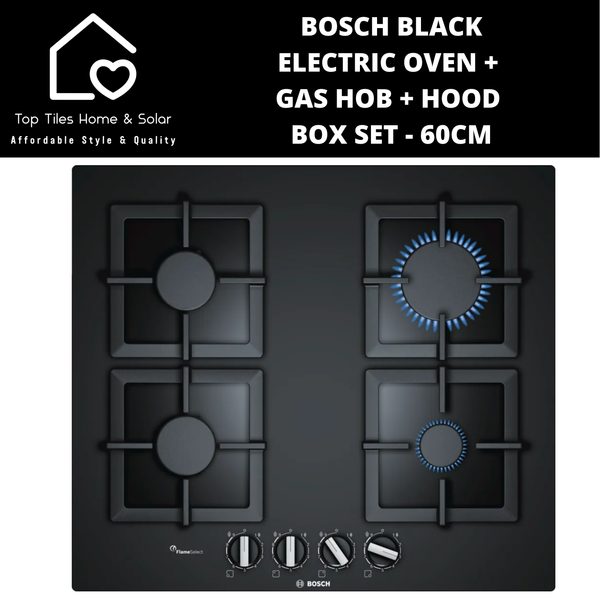 Bosch Black - Electric Oven + Gas Hob + Hood Box Set - 60cm