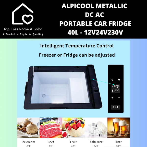 AlpiCool Metallic DC AC Portable Car Fridge - 40L - 12V/24V/230V