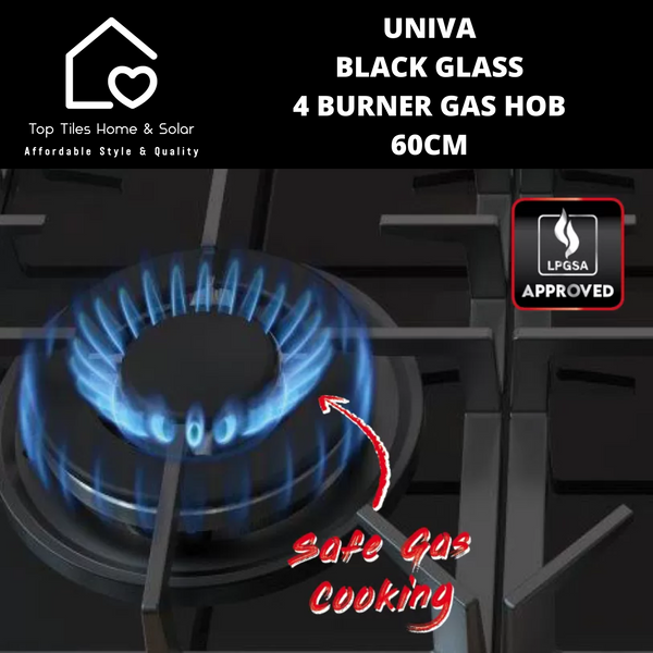 Univa Black Glass 4 Burner Gas Hob - 60cm