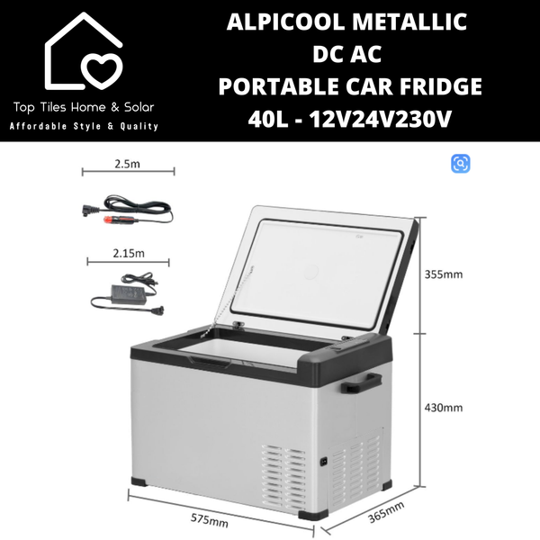 AlpiCool Metallic DC AC Portable Car Fridge - 40L - 12V/24V/230V