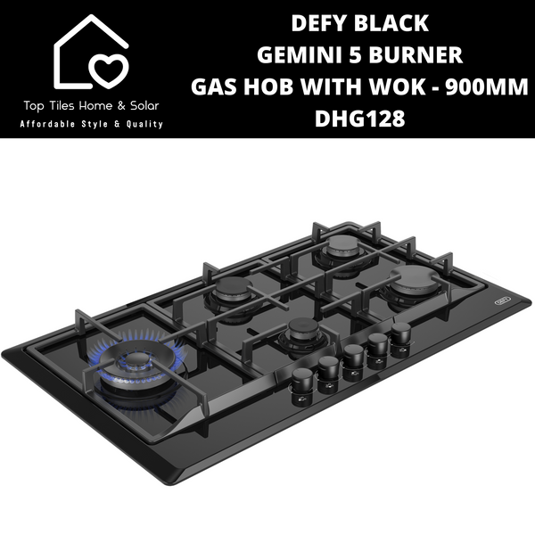 Defy Black Gemini 5 Burner Gas Hob With Wok - 900mm DHG128