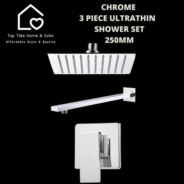 Chrome 3 Piece Ultrathin Shower Set - 250mm Square