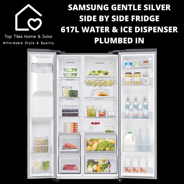 Samsung Gentle Silver Side by Side Fridge - 617L Water & Ice Dispenser