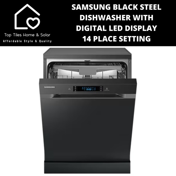 Samsung Black Steel Dishwasher with Digital LED Display - 14 Place Setting