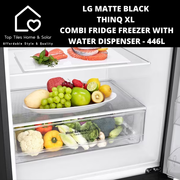 LG Matte Black ThinQ XL Combi Fridge Freezer with Water Dispenser - 446L