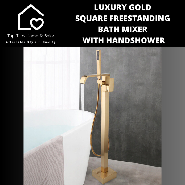 Luxury Gold Square Freestanding Bath Mixer With Handshower