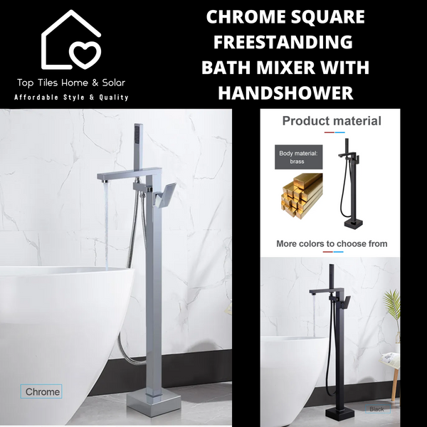 Chrome Square Freestanding Bath Mixer With Handshower