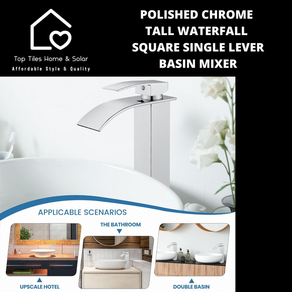 Polished Chrome Tall Waterfall Square Single Lever Basin Mixer