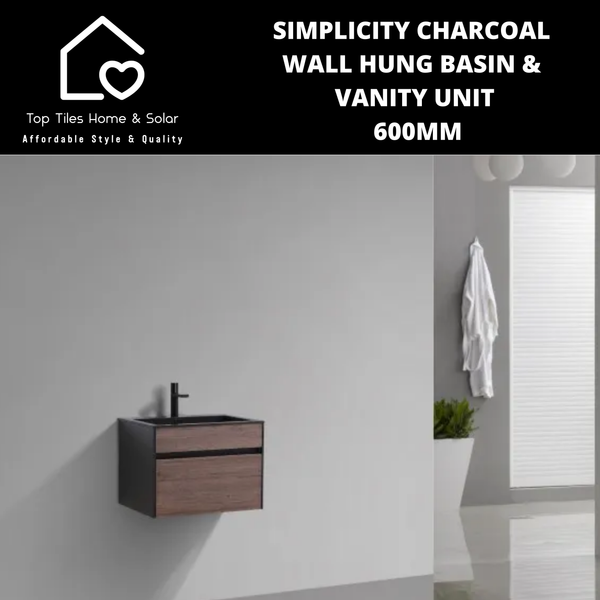 Simplicity Charcoal Wall Hung Basin & Vanity Unit - 600mm