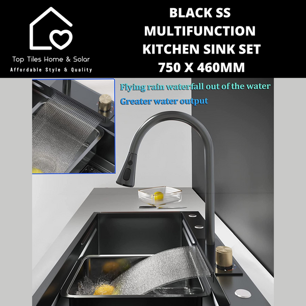 Black Stainless Steel  Multifunction Kitchen Sink Set - 750 x 460mm