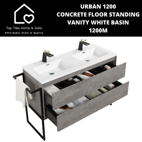 Urban 1200 Concrete Floor Standing Vanity White Basin - 1200m