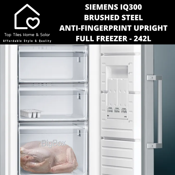 Siemens iQ300 Brushed Steel Anti-Fingerprint Upright Full Freezer - 242L