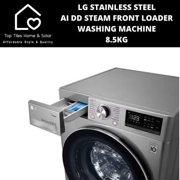 LG Stainless Steel AI DD Steam Front Loader Washing Machine - 8.5kg