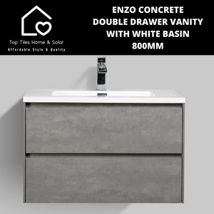 Enzo Concrete Double Drawer Vanity With White Basin - 800mm