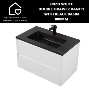 Enzo White Double Drawer Vanity With Black Basin - 800mm