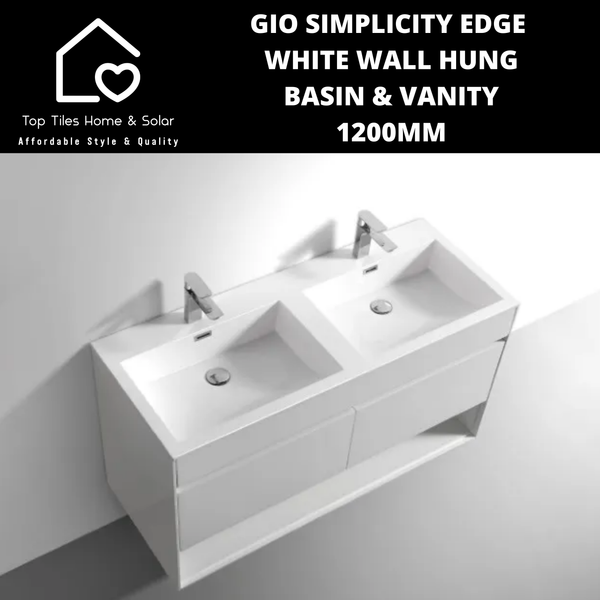 Gio Simplicity Edge White Wall Hung Basin & Vanity - 1200mm