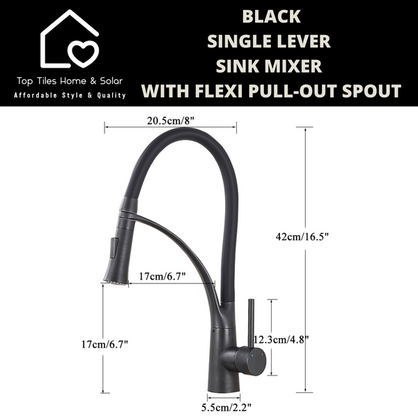 Black Single Lever Sink Mixer With Flexi Pull-Out Spout