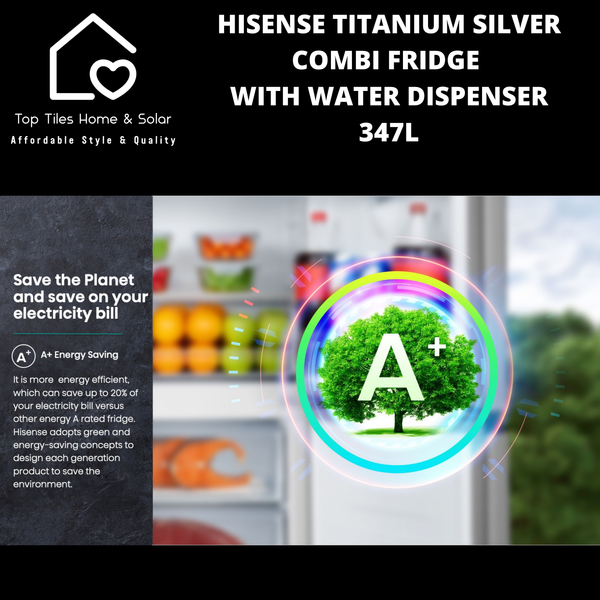 Hisense Titanium Silver Combi Fridge with Water Dispenser - 347L