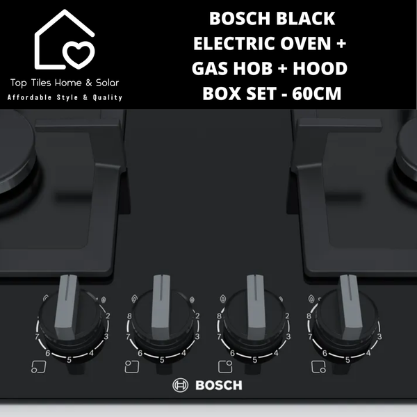 Bosch Black - Electric Oven + Gas Hob + Hood Box Set - 60cm