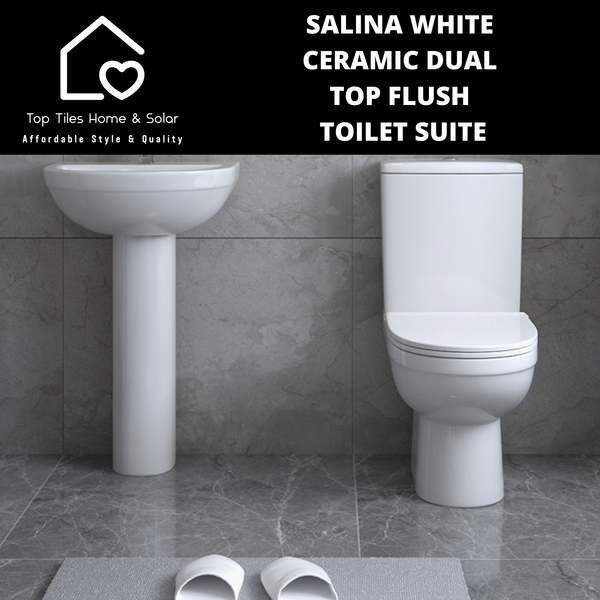 Salina White Ceramic Dual Top Flush Toilet Suite