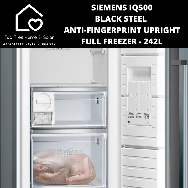 Siemens iQ500 Black Steel Anti-Fingerprint Upright Full Freezer - 242L