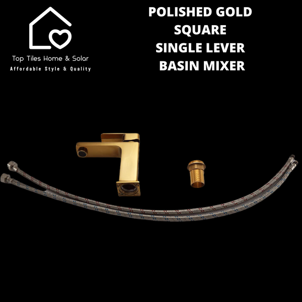 Polished Gold Square Single Lever Basin Mixer