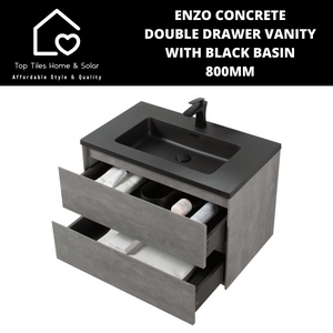 Enzo Concrete Double Drawer Vanity With Black Basin - 800mm