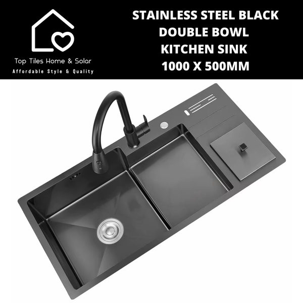 Stainless Steel Black Double Bowl Kitchen Sink - 1000 x 500mm