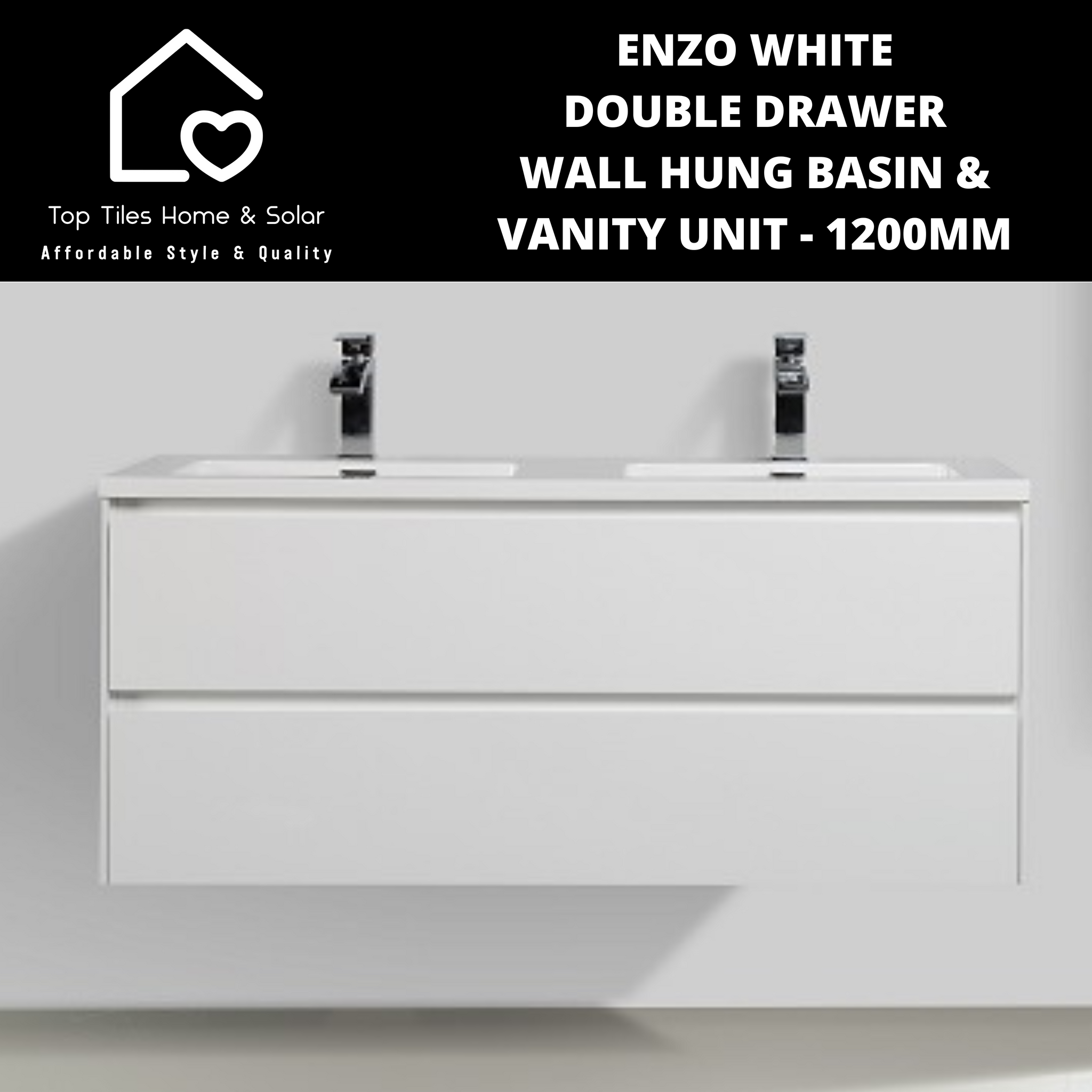 Enzo White Double Drawer Wall Hung Basin & Vanity Unit - 1200mm