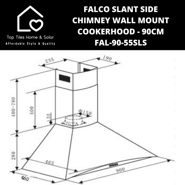 Falco Slant Side Chimney Wall Mount Cookerhood - 90cm FAL-90-55SLS