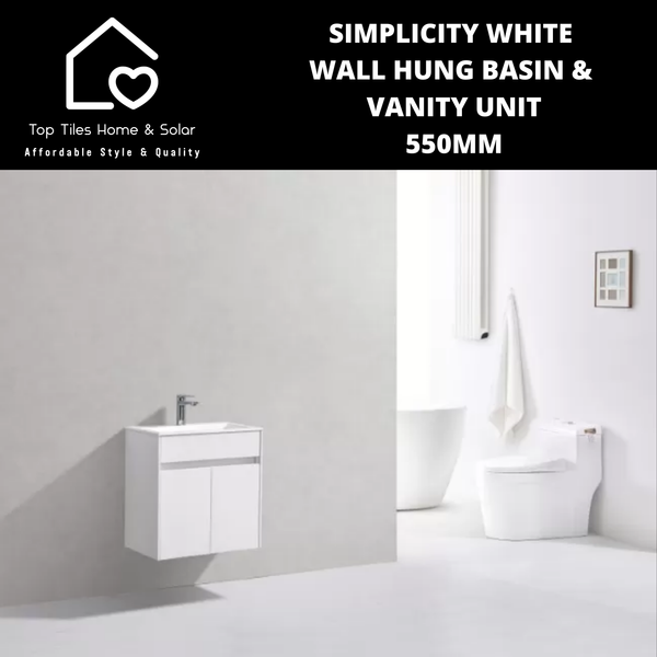 Simplicity White Wall Hung Basin & Vanity Unit - 550mm