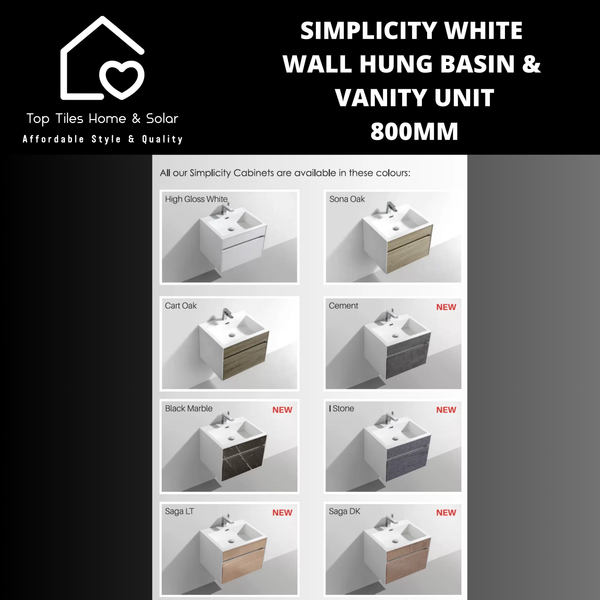 Simplicity White Wall Hung Basin & Vanity Unit - 800mm