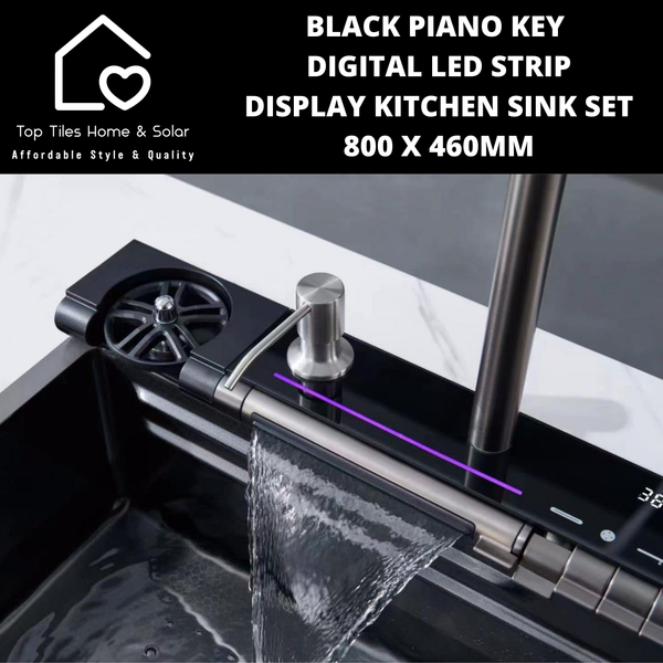 Black Piano Key Digital Display Led Kitchen Sink Set - 800 x 460mm